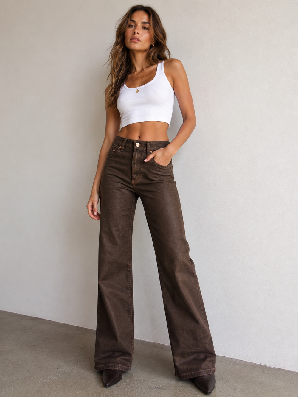 RARE Pilcro Anthropologie Brown Coated Jeans Women's 26 High Rise Bootcut Flare